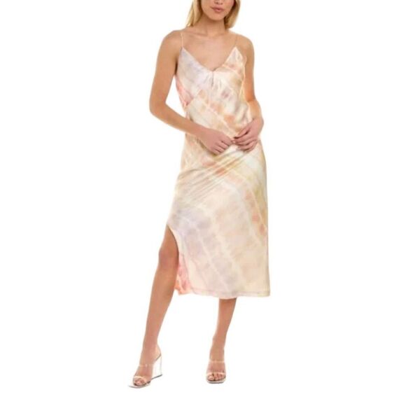 AllSaints Melody Marea Silk Slip Midi Dress Rainbow Pink